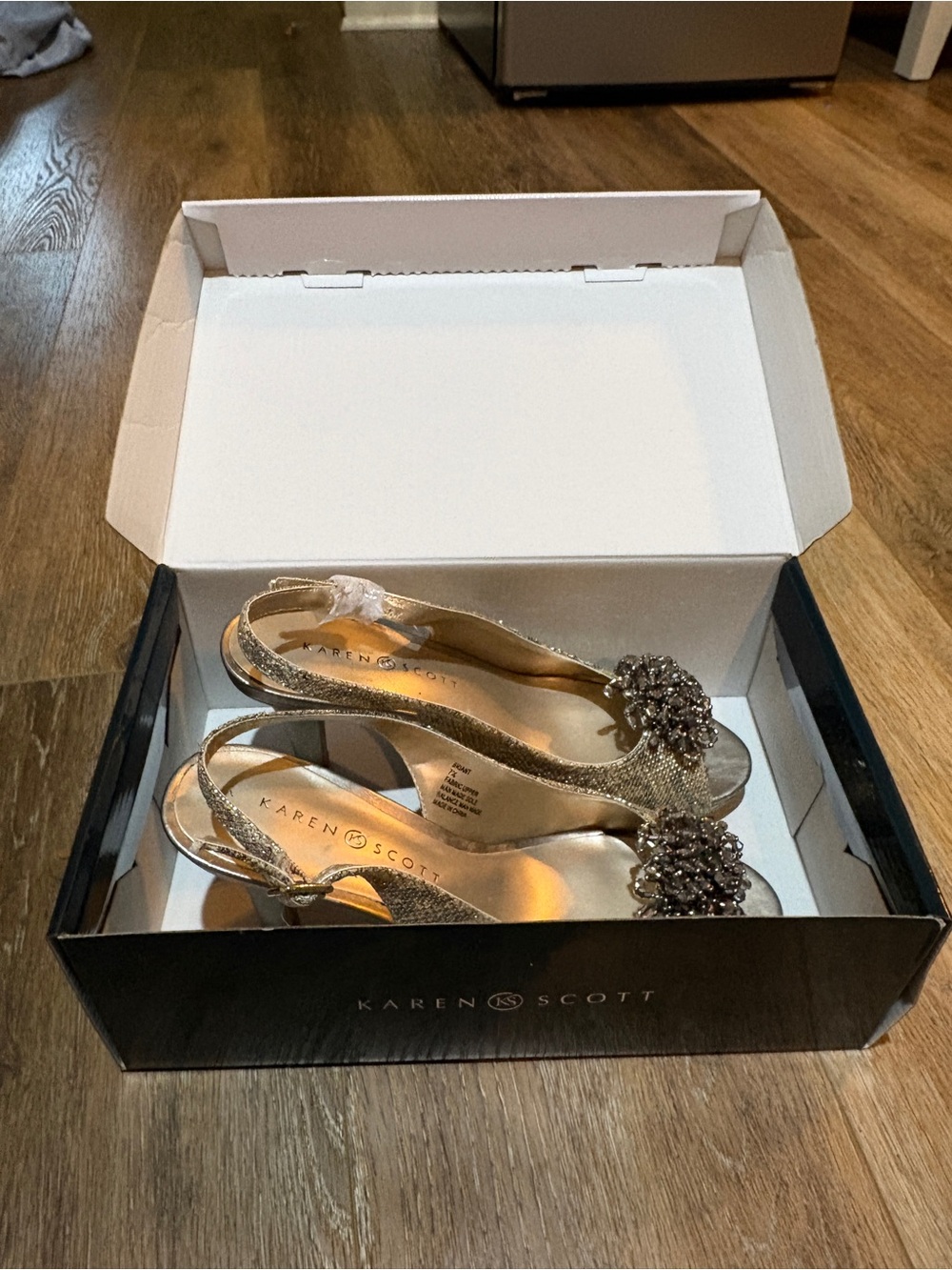 Karen Scott Metallic Gold Jeweled Slingback Heels